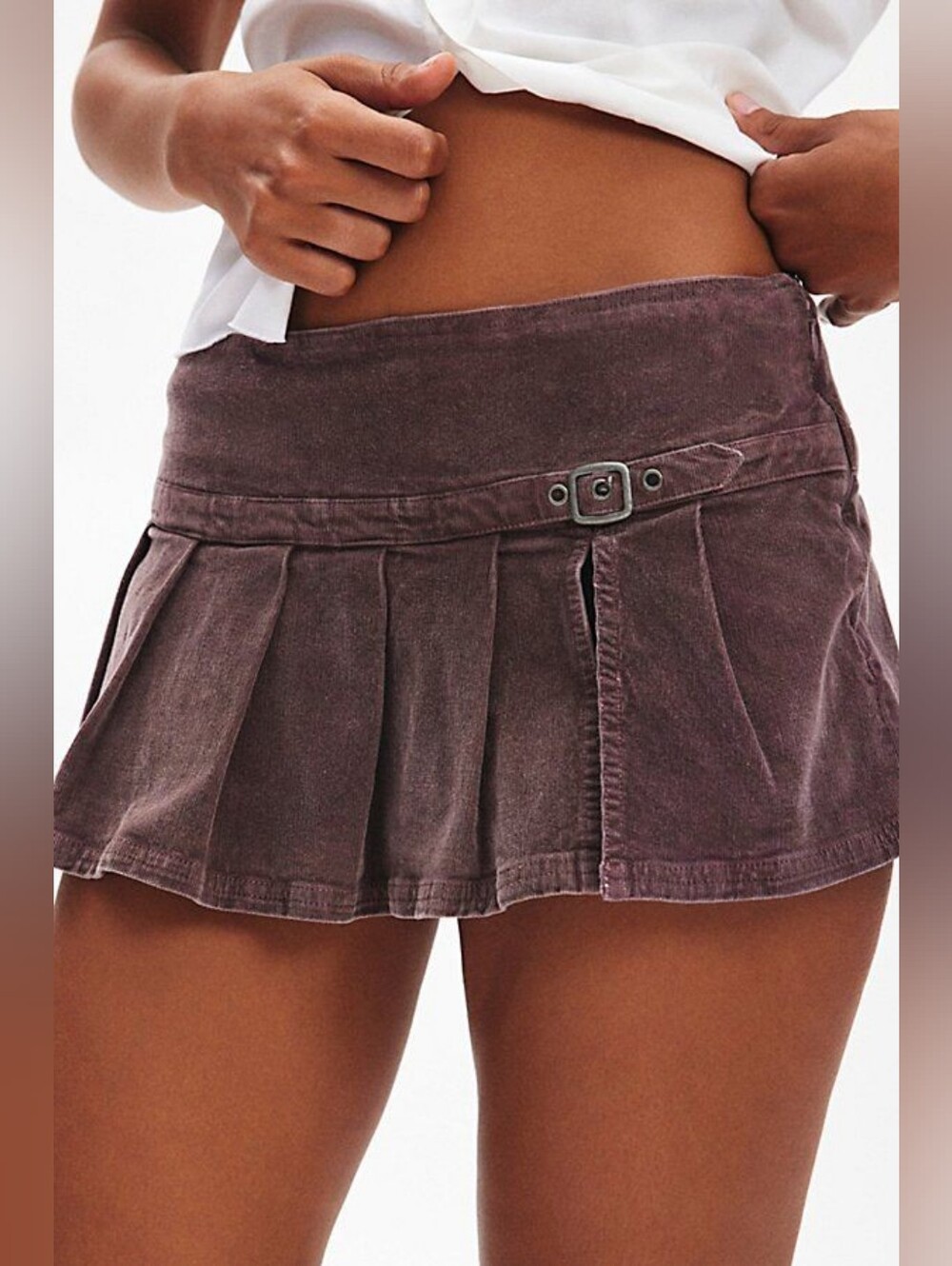 Urban Outfitters Purple Mauve Pleated Mini Skirt with Buckle Detail Xs
